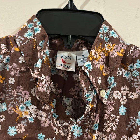 KEN LTD. Brown Floral Button Down Shirt Size S - Picture 3 of 5